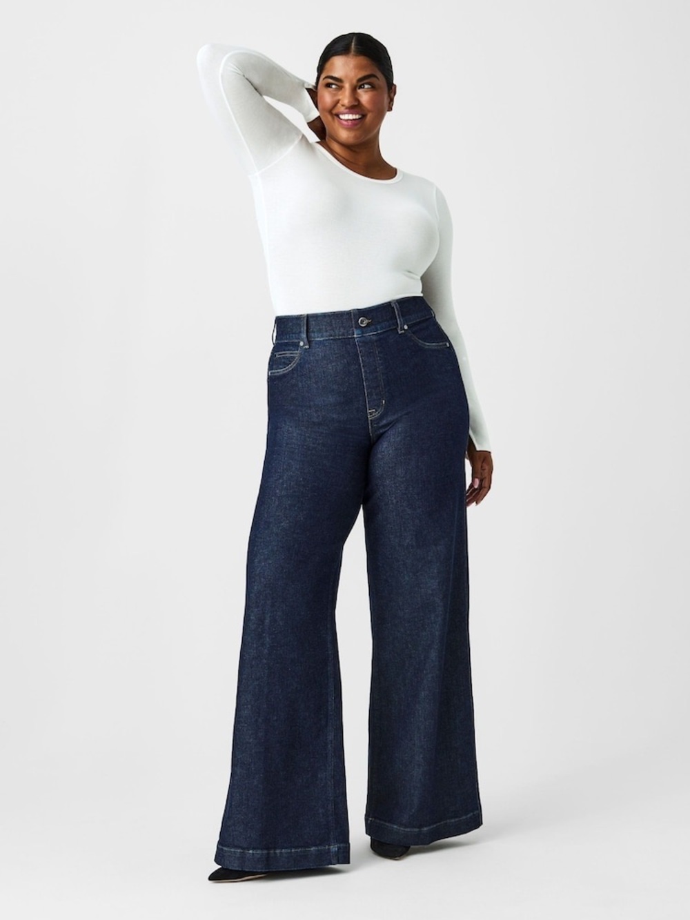 SPANX Raw Indigio Full Length Wide Leg Jeans